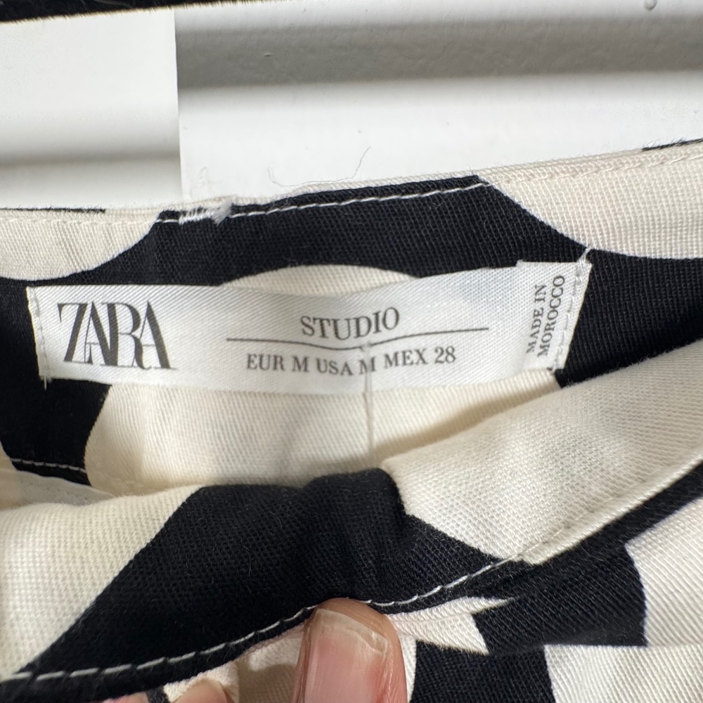 Zara Studio Womens White Black Polka Dot Wide Leg High Rise Pants Size M - Picture 3 of 7